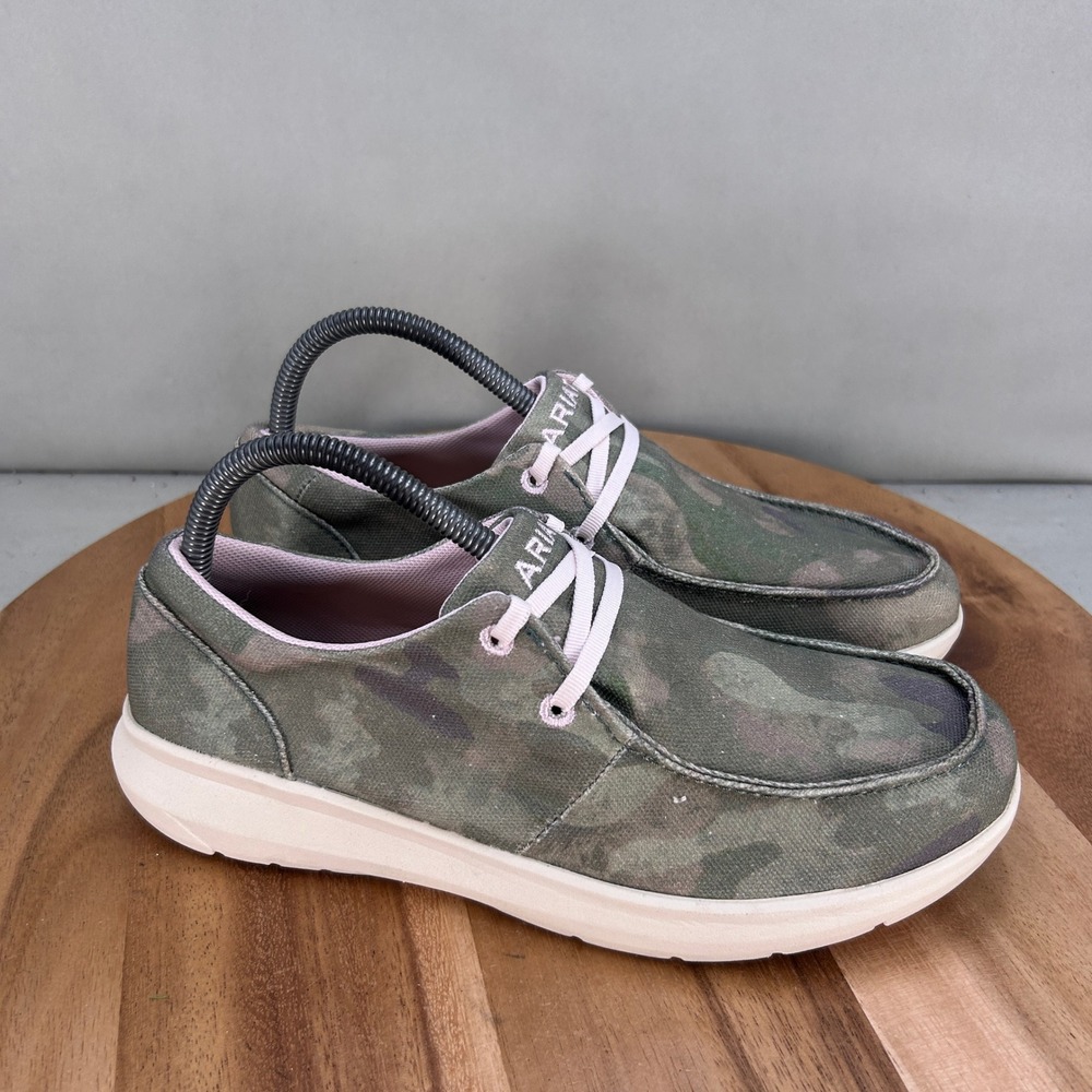 Ariat Women's Camo Green Canvas Flats with Pink Accents